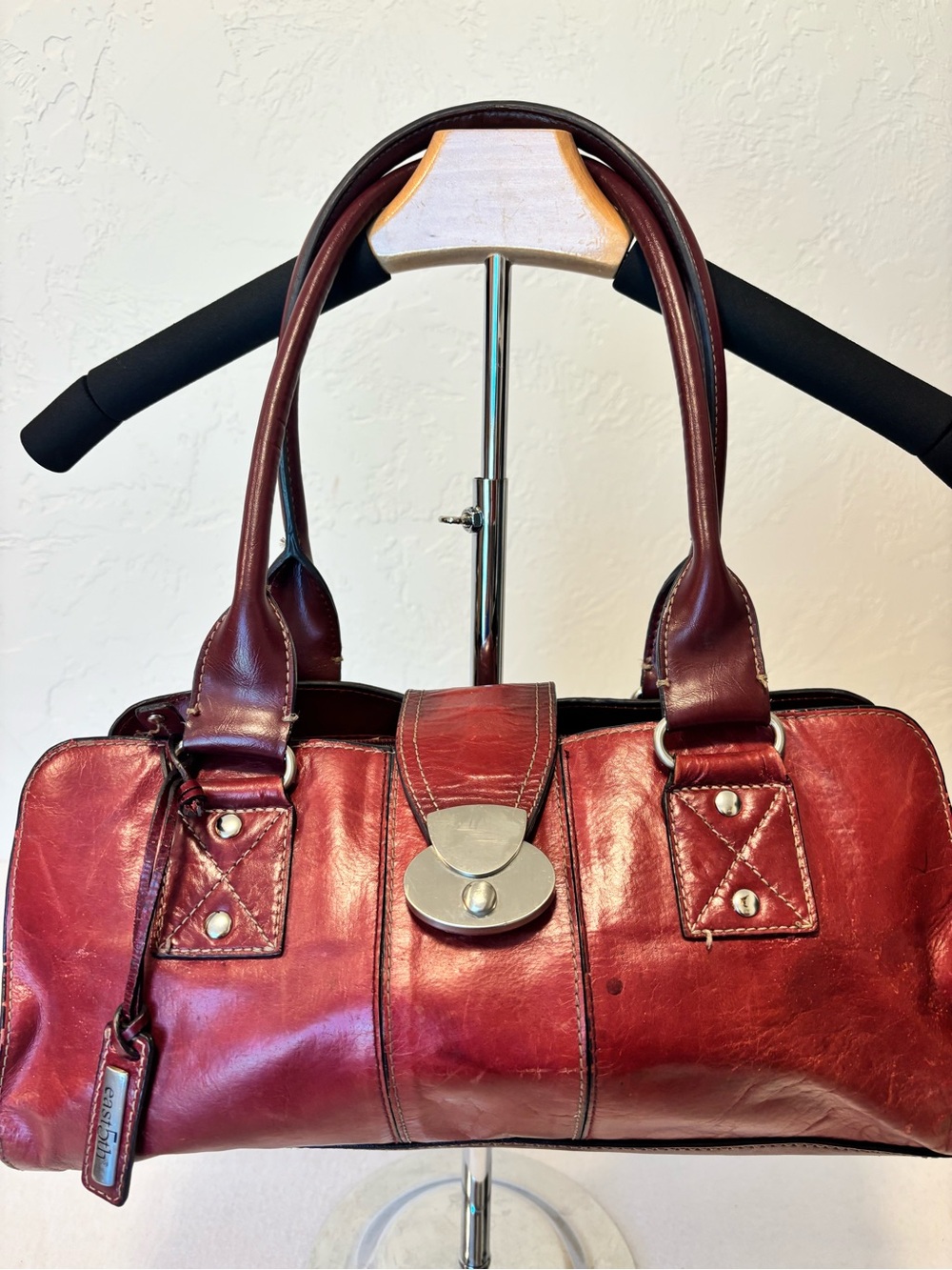 East 5th Burgundy Genuine Leather Satchel Handbag Top Handle Purse Vintage Style